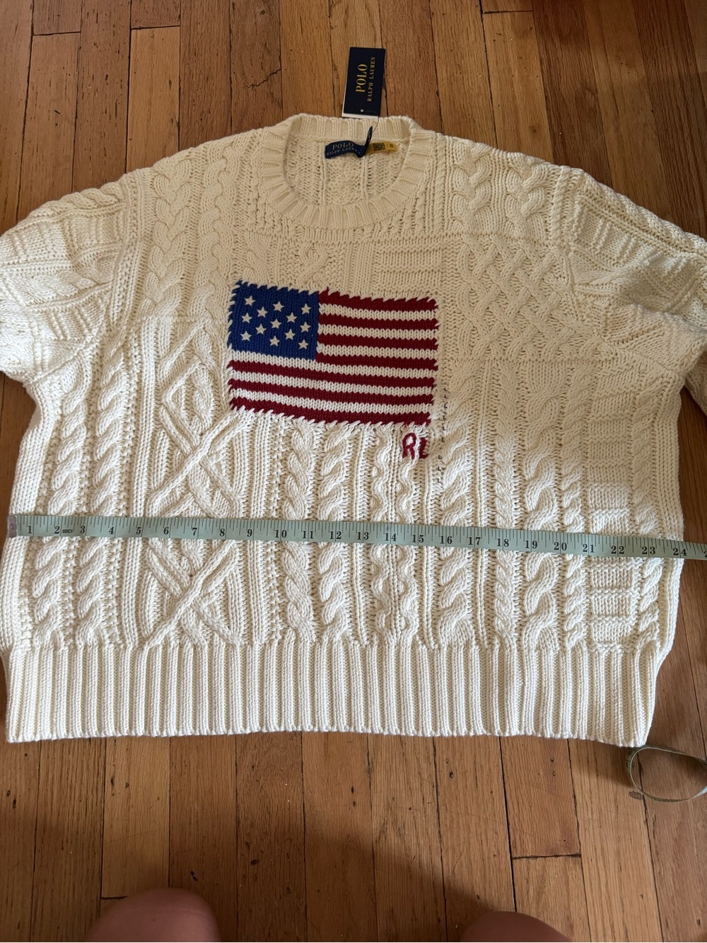 Polo by Ralph Lauren Cream Cable-Knit Sweater with American Flag USA - Picture 11 of 12